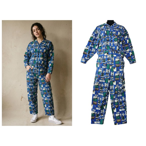 Crazy Horse Pants - Vintage Crazy Horse 2 Piece Pant Set Womens Size 8 Rugby Comic Print Denim 90s